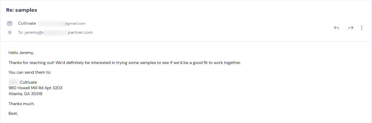 Campaign reply from retailer - retailer sample request 11 of 48