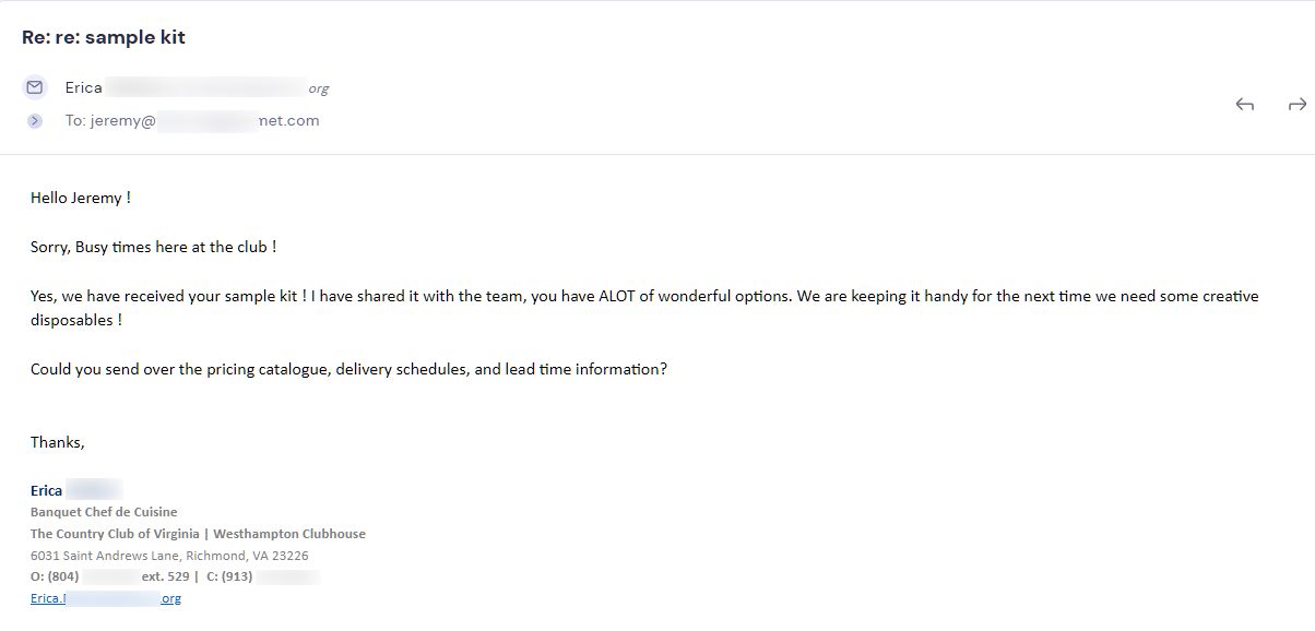 Campaign reply from retailer - retailer sample request 16 of 48