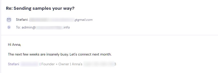 Campaign reply from retailer - retailer sample request 1 of 7