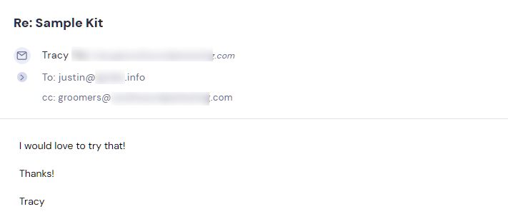 Campaign reply from retailer - retailer sample request 3 of 9
