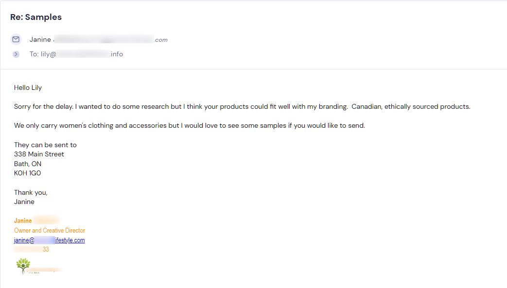 Campaign reply from retailer - retailer sample request 6 of 6