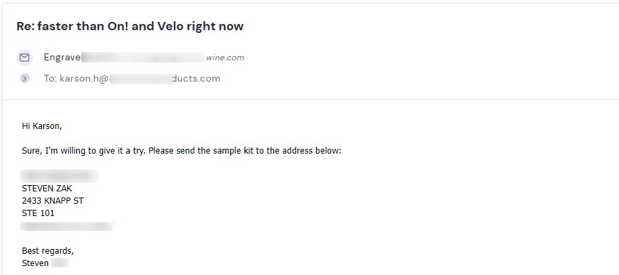 Campaign reply from retailer - retailer sample request 23 of 55