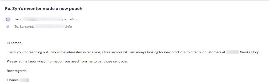 Campaign reply from retailer - retailer sample request 3 of 55