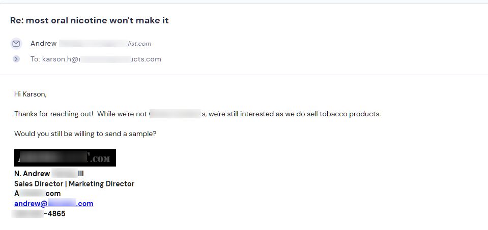 Campaign reply from retailer - retailer sample request 54 of 55