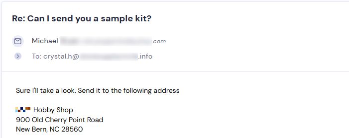 Campaign reply from retailer - retailer sample request 1 of 6
